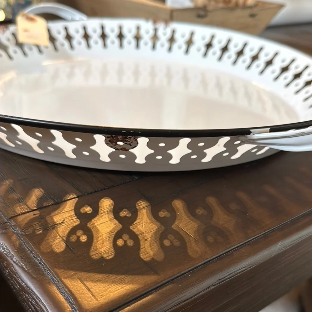 White Decorative Metal Tray Becker Vineyard Fredericksburg Texas Round Tray - Picture 3 of 7